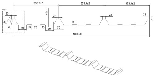 Drawing of a ribbed metal profile
