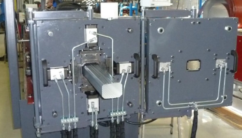 Square downspout tube coming out from the rollformer