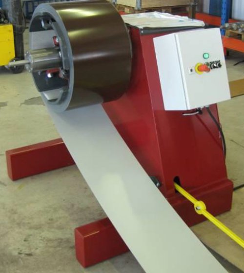 Electric decoilers are used with rollformers that need narrow steel strips